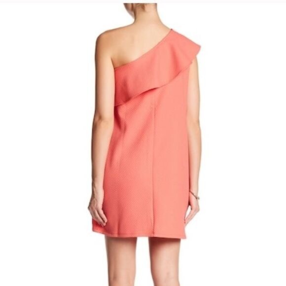 Cupcakes & Cashmere Women's Size S One Shoulder Ruffle Sheath Mini Dress Coral - Picture 2 of 10